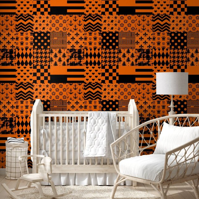Sinaasappel Zwart Gemengde Patchwork Ontwerp Behang (Creator heeft geüpload)