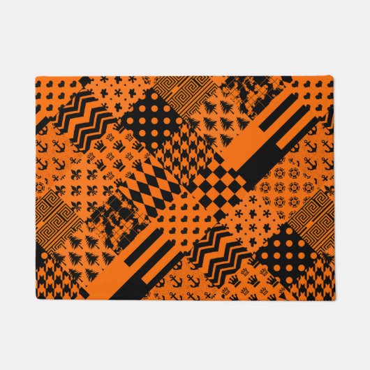 Sinaasappel Zwart Gemengde Patchwork Ontwerp Deurmat (Voorkant)