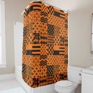 Sinaasappel Zwart Gemengde Patchwork Ontwerp Douchegordijn