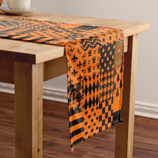 Sinaasappel Zwart Gemengde Patchwork Ontwerp Korte Tafelloper