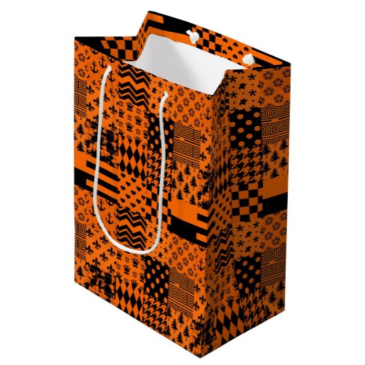 Sinaasappel Zwart Gemengde Patchwork Ontwerp Medium Cadeauzakje
