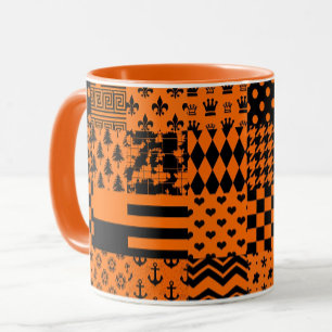 Sinaasappel Zwart Gemengde Patchwork Ontwerp Mok