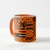 Sinaasappel Zwart Gemengde Patchwork Ontwerp Mok (Voorkant links)