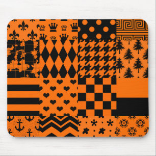 Sinaasappel Zwart Gemengde Patchwork Ontwerp Muismat