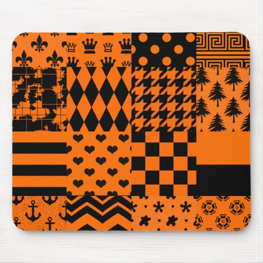 Sinaasappel Zwart Gemengde Patchwork Ontwerp Muismat (Voorkant)