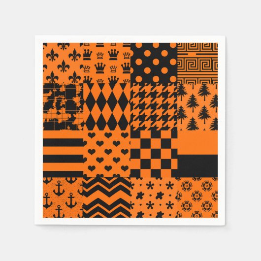 Sinaasappel Zwart Gemengde Patchwork Ontwerp Servet (Voorkant)