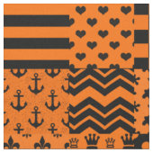 Sinaasappel Zwart Gemengde Patchwork Ontwerp Stof (Close Up)