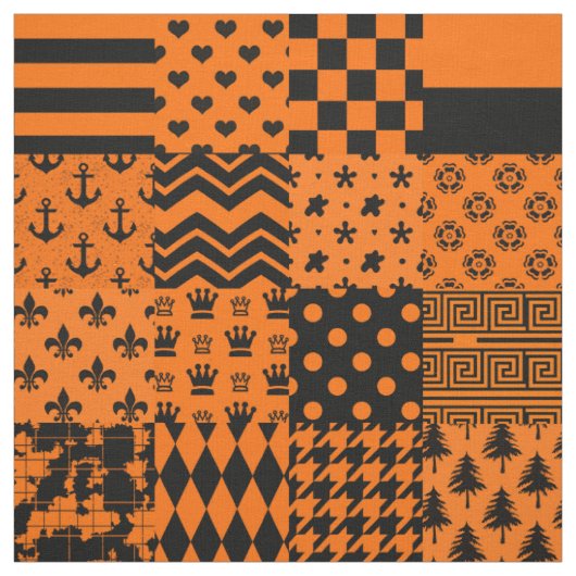 Sinaasappel Zwart Gemengde Patchwork Ontwerp Stof (Swatch)