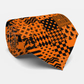 Sinaasappel Zwart Gemengde Patchwork Ontwerp Stropdas (Opgerold)