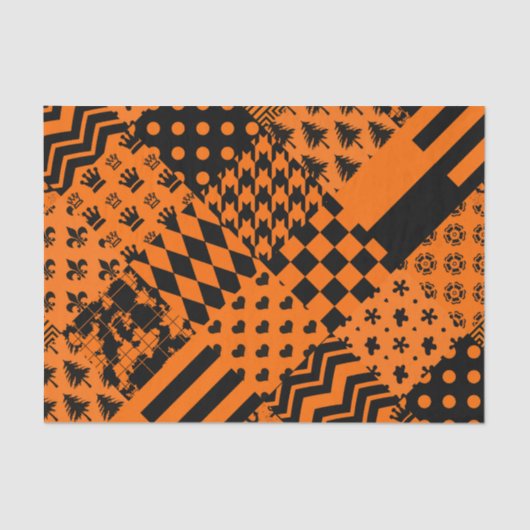 Sinaasappel Zwart Gemengde Patchwork Ontwerp Tissuepapier (Voorkant)