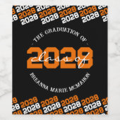 Sinaasappel & Zwart Gepersonaliseerd Afstuderen Li Wijn Etiket (Enkel label)