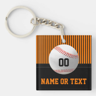 Sinaasappel, Zwart, Gepersonaliseerde Honkbal Team Sleutelhanger