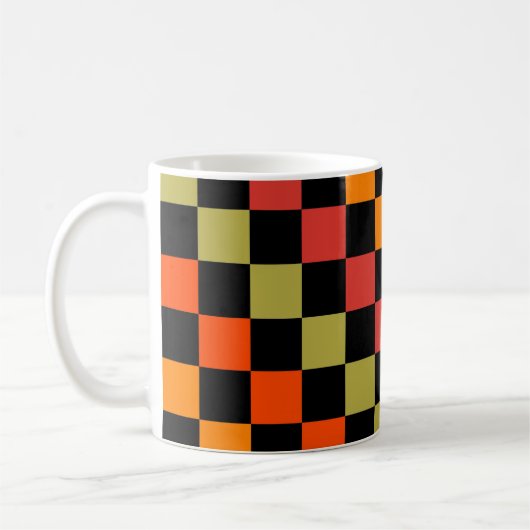 Sinaasappel Zwart geruit Gingham Pattern Koffiemok (Links)