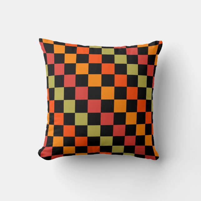 Sinaasappel Zwart geruit Gingham Pattern Kussen (Voorkant)