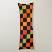 Sinaasappel Zwart geruit Gingham Pattern Lichaamskussen (Achterkant (Verticaal))
