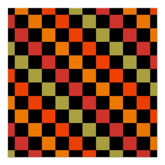 Sinaasappel Zwart geruit Gingham Pattern Perfect Poster (Voorkant)