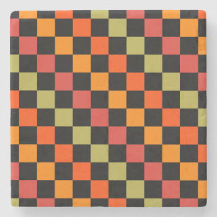 Sinaasappel Zwart geruit Gingham Pattern Stenen Onderzetter