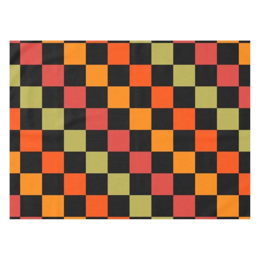 Sinaasappel Zwart geruit Gingham Pattern Tafelkleed (Voorkant (Horizontaal))