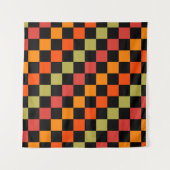 Sinaasappel Zwart geruit Gingham Pattern Wandkleed (Voorkant (horizontaal))