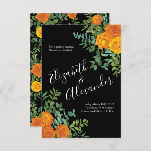 Sinaasappel Zwart Gotische Pioen Roos Bruiloft Ops Kaart (Voorkant / Achterkant)