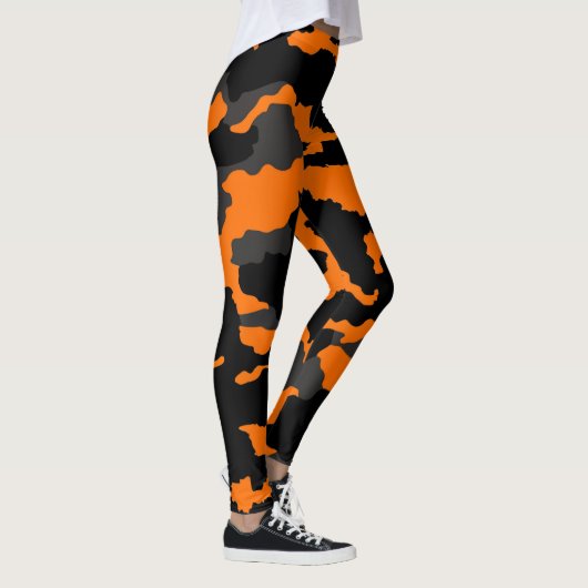 Sinaasappel Zwart Grijs Camouflage Camo Patroon Leggings (Rechts)