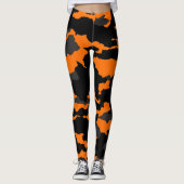 Sinaasappel Zwart Grijs Camouflage Camo Patroon Leggings (Voorkant)