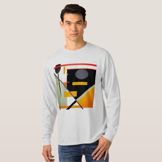 Sinaasappel, Zwart Grijs Geometrische Retro MCM-ge T-shirt (Voorkant volledig)