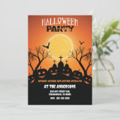 Sinaasappel Zwart Halloween Party Pompoen Graveyar Kaart (Staand voorkant)