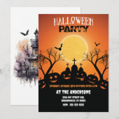 Sinaasappel Zwart Halloween Party Pompoen Graveyar Kaart (Voorkant / Achterkant)