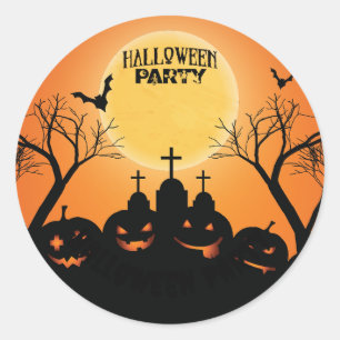 Sinaasappel Zwart Halloween Party Pompoen Graveyar Ronde Sticker