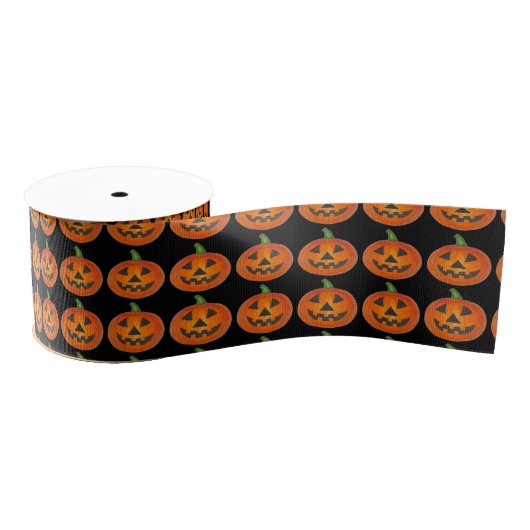 Sinaasappel Zwart Halloween Pompoen Jack o' Lanter Grosgrain Lint (Spoel)
