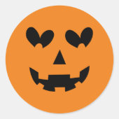 Sinaasappel & Zwart Happy Heart Pompoen Halloween Ronde Sticker (Voorkant)