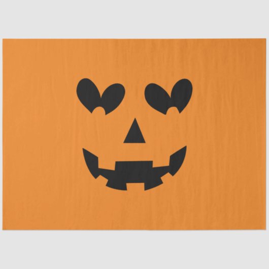 Sinaasappel & Zwart Happy Heart Pompoen Halloween Tissuepapier (Voorkant)