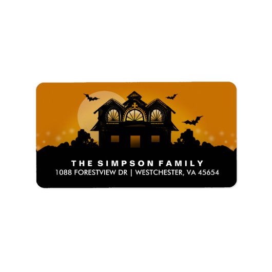 Sinaasappel & Zwart Haunted House Adresetiketten Etiket (Voorkant)