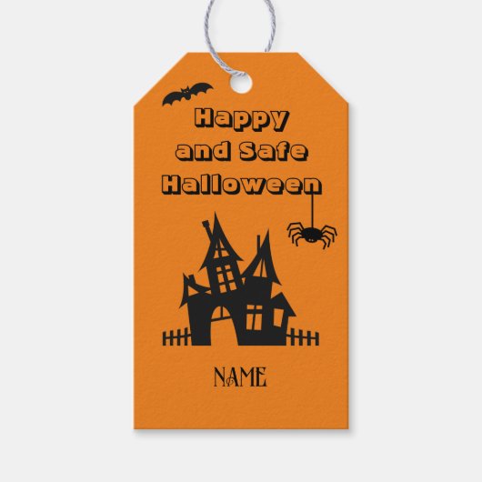 Sinaasappel & Zwart Haunted House Halloween Gift L Cadeaulabel (Voorkant)