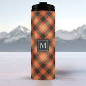 Sinaasappel Zwart Herfst Tartan Plaid Patroon Mono Thermosbeker