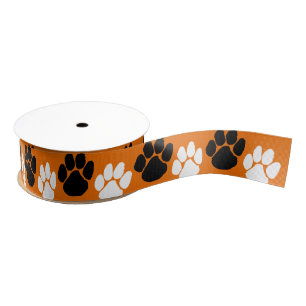 Sinaasappel & Zwart Herhalende Pawprint Grosgrain Lint