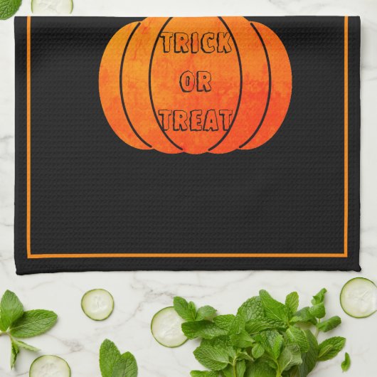 Sinaasappel Zwart Kat Pompoen Trick or treat Hallo Theedoek (Gevouwen)