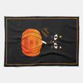 Sinaasappel Zwart Kat Pompoen Trick or treat Hallo Theedoek (Horizontaal)