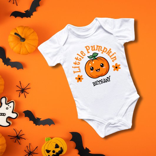 Sinaasappel & Zwart Kleine Pompoen Halloween Meisj Romper