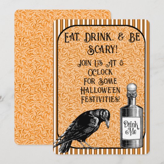 Sinaasappel Zwart Kraai Raven Halloween Kaart (Voorkant / Achterkant)