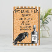 Sinaasappel Zwart Kraai Raven Halloween Kaart (Staand voorkant)