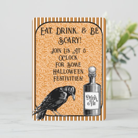 Sinaasappel Zwart Kraai Raven Halloween Kaart (Staand voorkant)