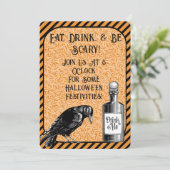 Sinaasappel Zwart Kraai Raven Halloween Kaart (Staand voorkant)