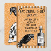 Sinaasappel Zwart Kraai Raven Halloween Kaart (Voorkant / Achterkant)