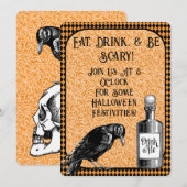 Sinaasappel Zwart Kraai Raven Halloween Kaart (Voorkant / Achterkant)