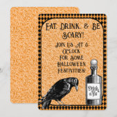 Sinaasappel Zwart Kraai Raven Halloween Kaart (Voorkant / Achterkant)