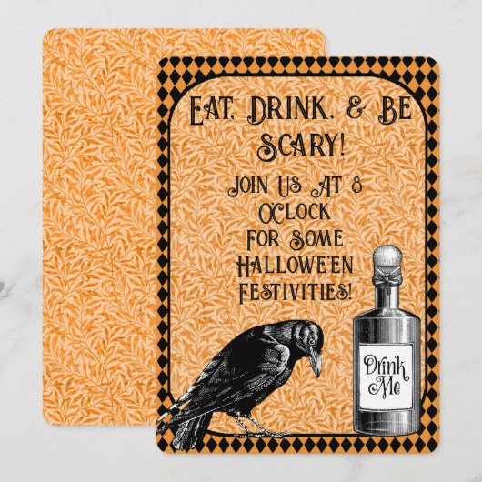 Sinaasappel Zwart Kraai Raven Halloween Kaart (Voorkant / Achterkant)