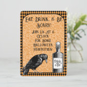 Sinaasappel Zwart Kraai Raven Halloween Kaart (Staand voorkant)