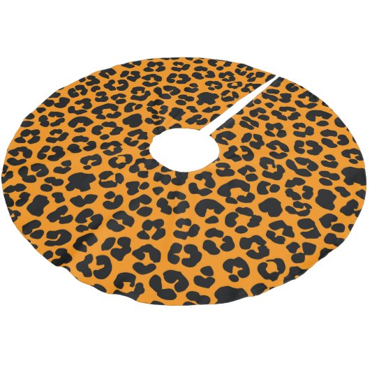 Sinaasappel Zwart Leopard Print Patroon Halloween Kerstboom Rok (Gekanteld)
